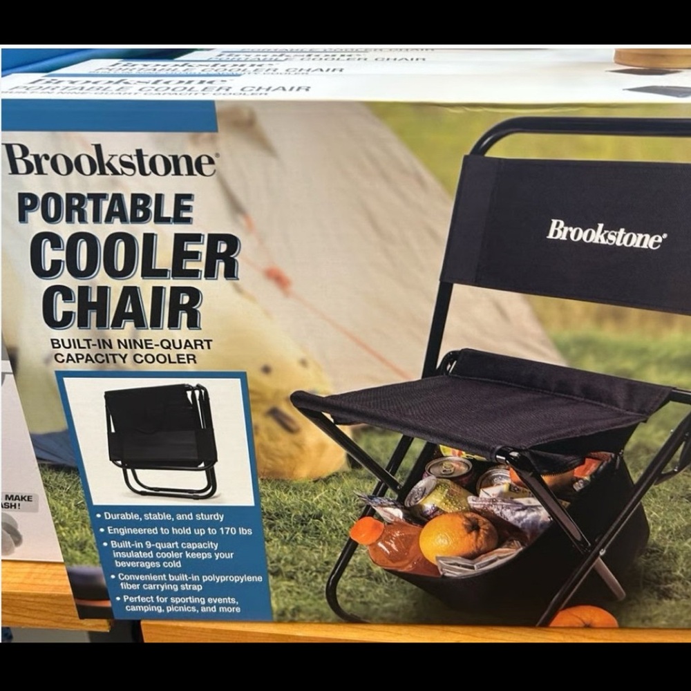 Brookstone Portable Black Folding Cooler Chair